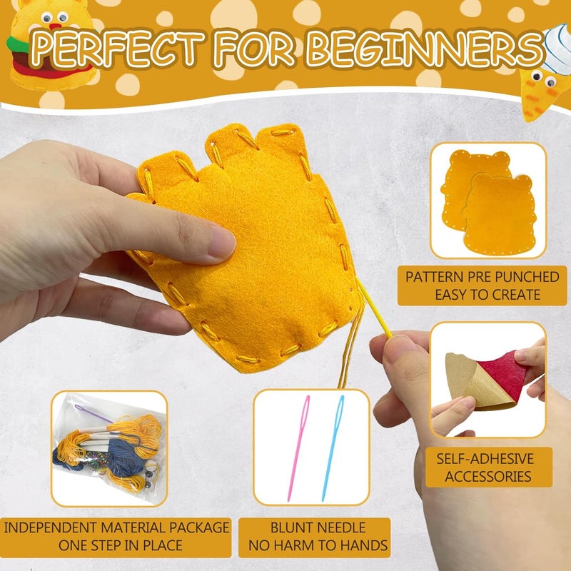 AzReference Felt Food Sewing Kits for Beginners, 8 Stuffed Ice Cream, Hamburger Making Easy Sewing Fun Craft Set, Educational Learn to Sew Gifts for Kids Age 5 6 7 8 9 10 11 12, Instruction & Felt Materials - Image 4